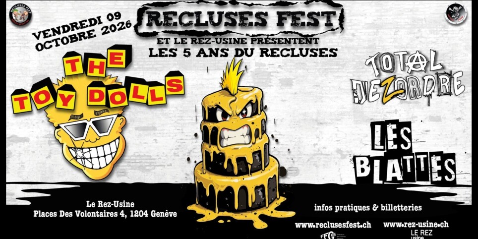 Pass 1 jour Vendredi les 5 ans du Recluses avec Toy Dolls + Total Dézordre + Les Blattes - Concerts