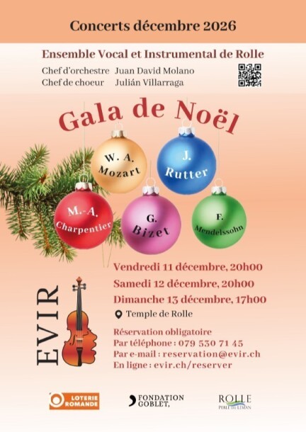Concerts de décembre 2026 de l'Ensemble Vocal et Instrumental de Rolle - Concerts - Temple de Rolle
