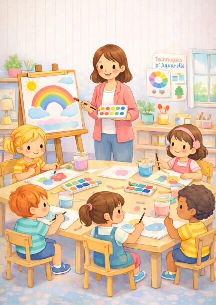 [3-4 ans] Atelier Aquarelle - Loisirs - Collège des Perrerets - Salle F03, Bâtiment F (2ème étage)