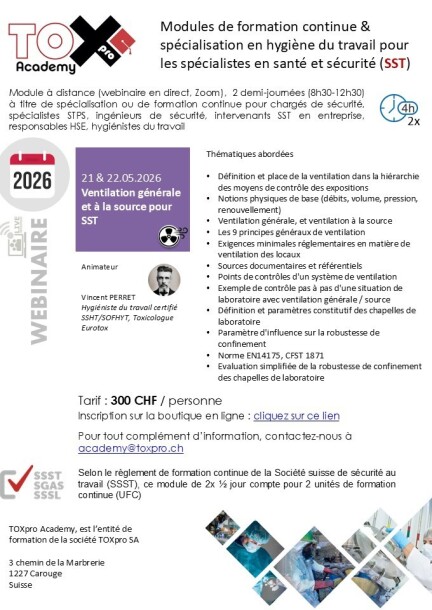 Webinaire TOXpro Academy Ventilation générale et à la source pour SST - Formations - Online - Virtual