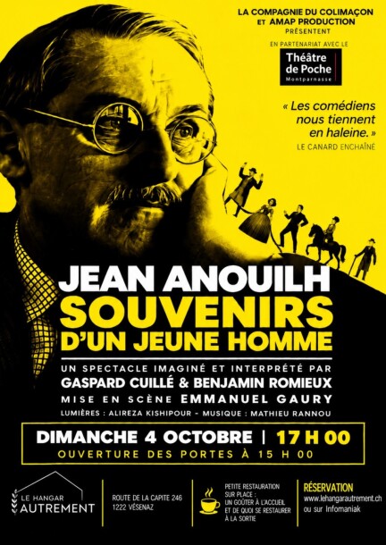 Jean Anouilh - Souvenirs d'un jeune homme - Théâtre et arts vivants - Le Hangar Autrement