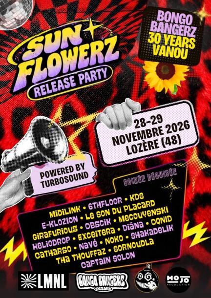 SUN FLOWERZ - Release Party Bongo Bangerz - 30 Years Vanou - Concerti - Lieu secret - Lozère (48)