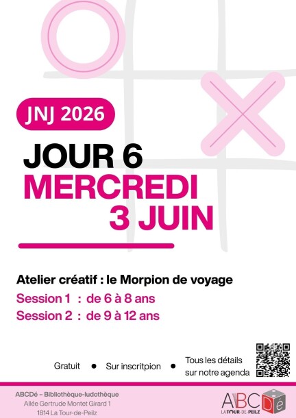 JNJ 2026 - Atelier créatif : le Morpion de voyage - 9-12 ans - Ateliers et stages - ABCDé -- Bibliothèque-ludothèque