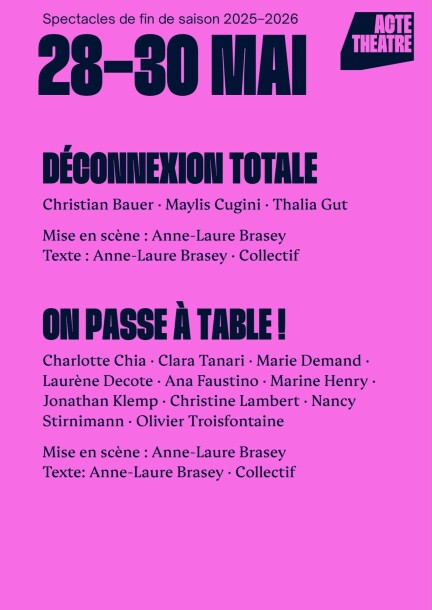 Spectacles ACTE Théâtre — Déconnexion Totale + On passe à Table ! - Théâtre et arts vivants - Théâtre des Trois P'tits Tours