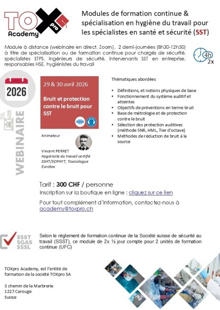 Webinaire TOXpro Academy Bruit et protection contre le Bruit - Formations - Online - Virtual