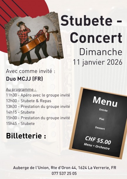 Concert-Stubete 10.05.2026 avec le duo MCJJ - Concerti