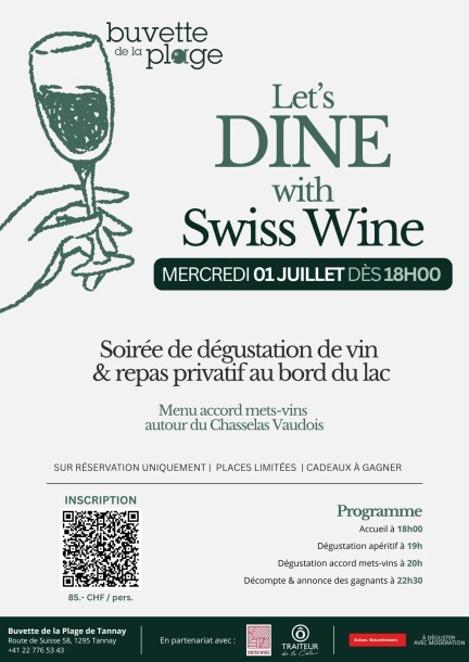 Dégustation de Chasselas & dîner au bord du lac - Let's Dine with Swiss Wine - Loisirs - Buvette de la Plage de Tannay