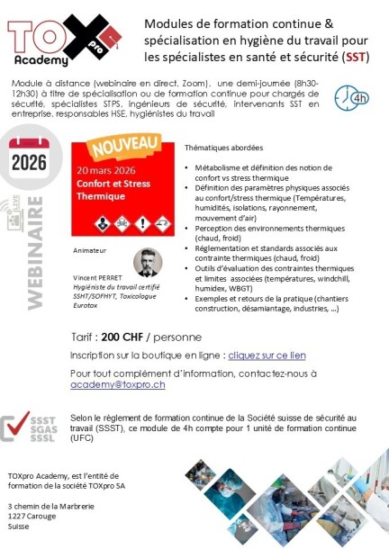Webinaire TOXpro Academy Confort et Stress Thermique - Formations - Online - Virtual