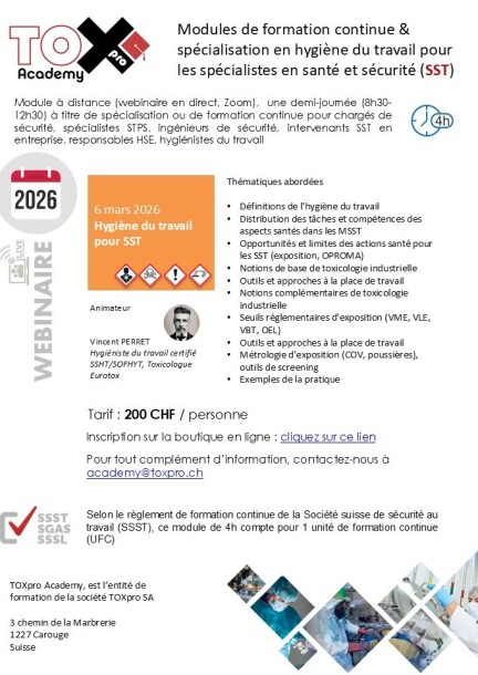 Webinaire TOXpro Academy Introduction à l'hygiène du travail 2026 - Formations - Online - Virtual
