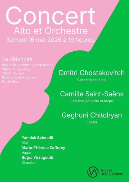 Yannick Schmidli - Marie-Thérèse Zufferey - Buğra Yüzügüldü « Alto et Orchestre » - Conciertos - La Vidondée
