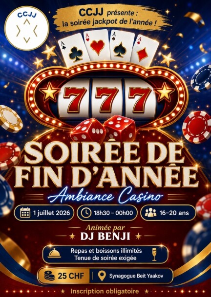 Soirée ambiance Casino 16-20 ans - Mercredi 1er juillet - CCJJ - Pasatiempos - Beth Yaakov