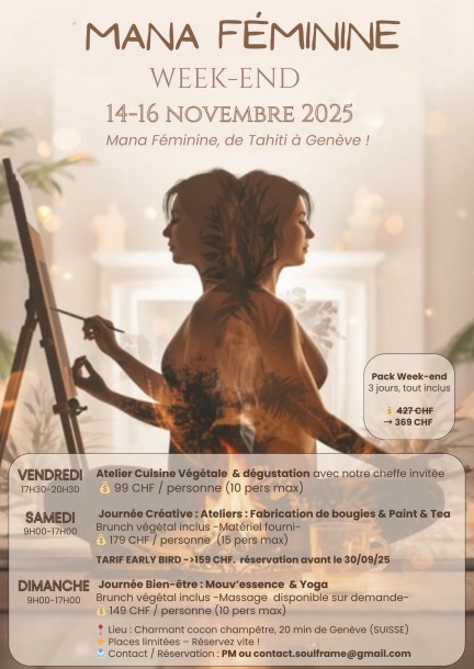 Mana Féminine Week-end - Créativité & Bien-être - Journée ou week-end complet - Workshops and courses