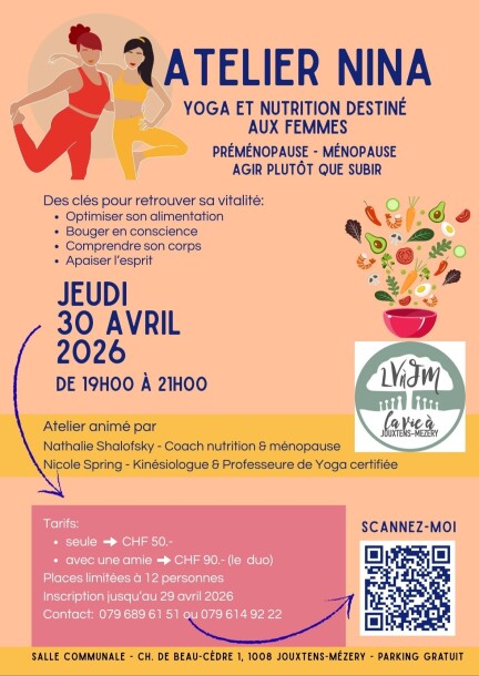 Atelier NINA Yoga & Nutrition destiné aux femmes en préménopause ou ménopause - Talleres y pasantías