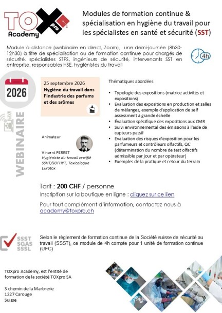 Webinaire TOXpro Academy Hygiène du Travail pour l'industrie des parfums et des arômes - Formations - Online - Virtual
