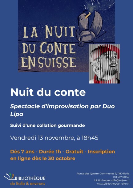 Nuit du conte - Spectacle d'improvisation par Duo Lipa - Culture et spectacles - Bibliothèque de Rolle et environs
