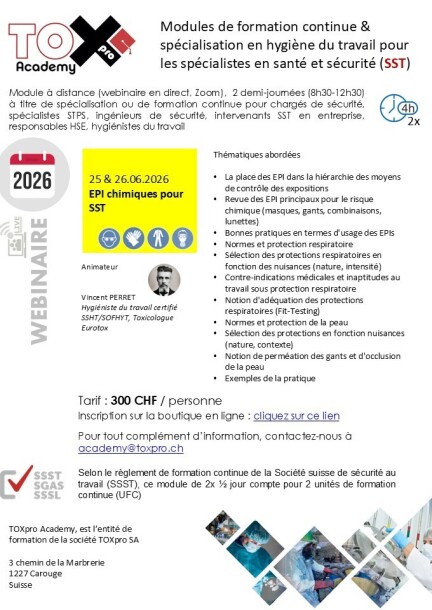 Webinaire TOXpro Academy EPI chimiques pour SST - Formations - Online - Virtual