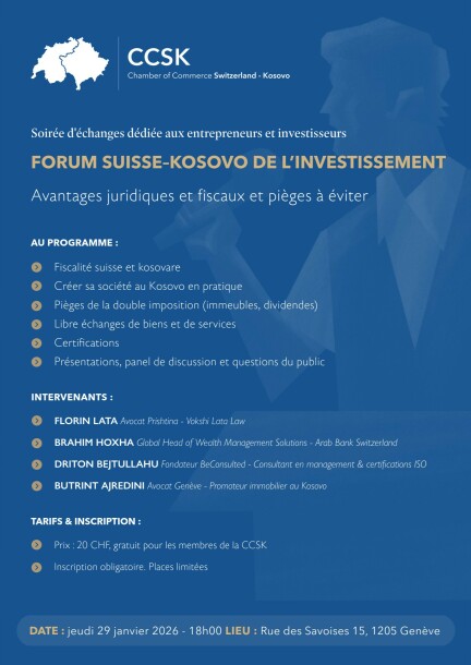 Forum Suisse-Kosovo de l'Investissement - Avantages juridiques et fiscaux et pièges à éviter - Conferenze
